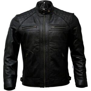 Men’s Black Genuine Leather Biker Jacket Black Brown Vintage Motorcycle